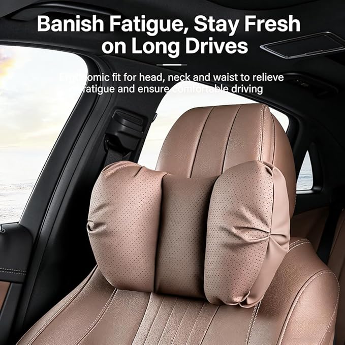 Car Neck Pillow & Lumbar Support for Porsche Panamera 971 Sport Turismo 2017-2020 Ergonomic Breathable Mesh Auto Seat Back Cushion Headrest,Brown-Neck Pillow