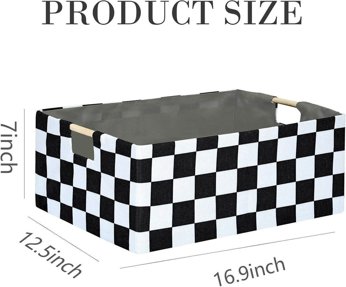 Checkered Storage Basket Room Decor Gifts Basket Foldable Nursey Box Kids Hamper Storage Cube for Women Closet Organizer Boys Car Toys Bins with Handles