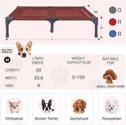 suddus Elevated Dog Bed Waterproof Outdoor, Portable Raised Dog Beds, Dog cots Off The Floor, Dog Beds Easy Clean Indoor or Outdoor Use, Medium, Red