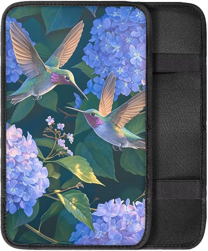Flower Hummingbird Thin Car Armrest Pads Auto Armrest Box Cover Comfortable Middle Storage Organizer Pad Universal Style Car Accessories Decor
