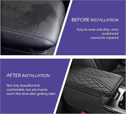 Car Center Console Cover, Leather Center Armrest Cover with Storage Bags, Automotive Heightening Console Protection Pad, Universal for Cars, Trucks, SUVs (Black)