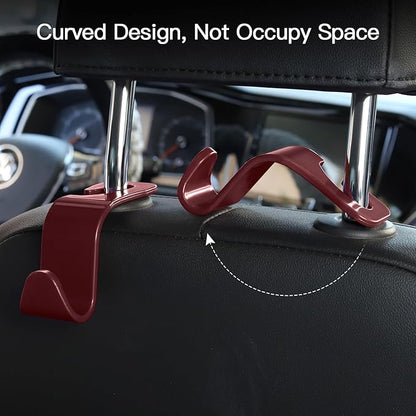 Soleebee 4 Pack Car Headrest Hooks - Universal Auto Hooks, Back Seat Hangers, Storage Organizer (Brown)