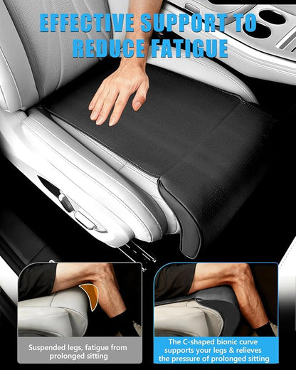 Car Seat Leg Support Cushion, Black Leather Carseat Leg Support, Universal Waterproof Leather Extender Pad for Drivers, Office Chairs, Cars, Buses & Trains