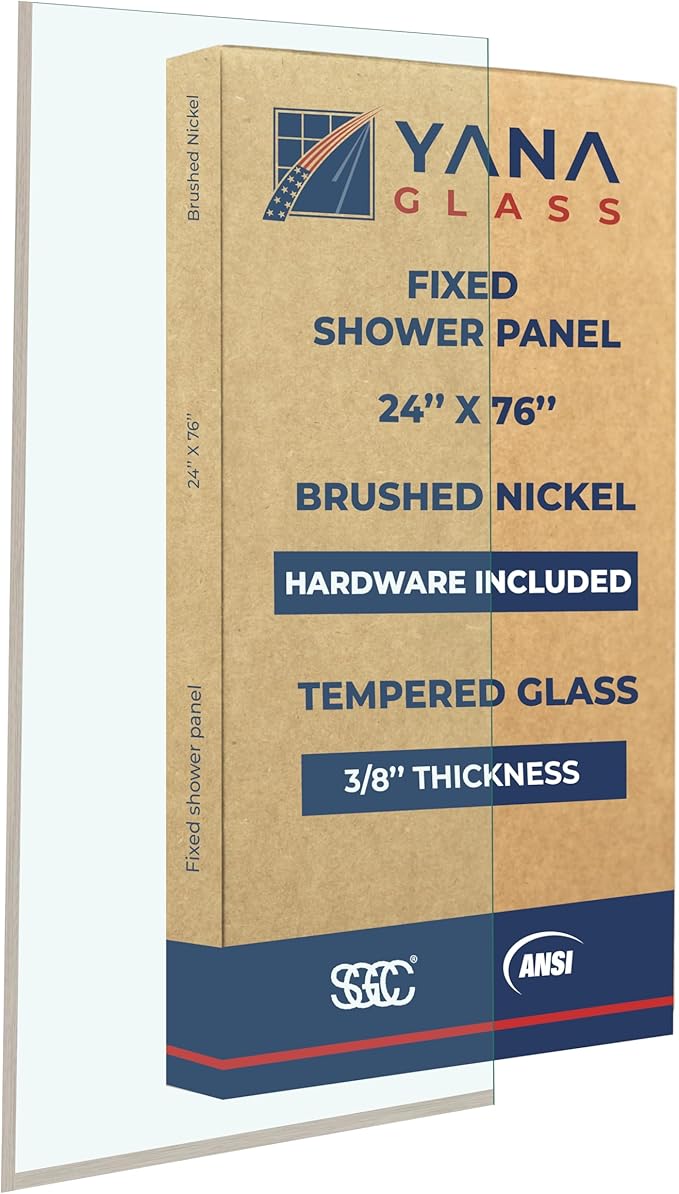 Fixed Glass Shower Wall Panel, 10mm Thick Glass Door 24" x 76", Frameless