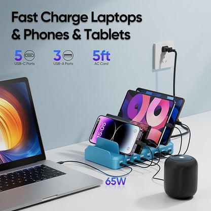300W Charging Station for Multiple Devices, 8 Port Multi USB C Fast Charger