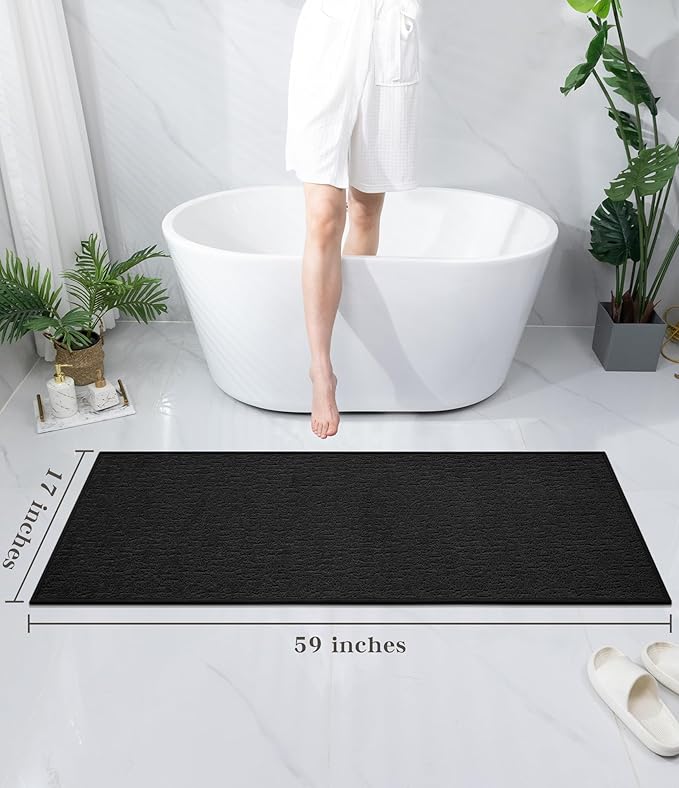 chakme Bathroom Rugs Mat 59x17, Ultra Thin Non Slip Bath Mat Quick Dry Absorbent Bath Mat for Bathroom Floor, (Black, 59"x17")