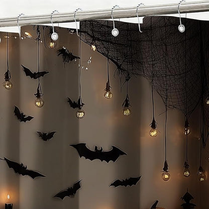 mutakin Horror Halloween Shower Curtain Bats Spooky Shower Curtains for Bathroom Waterproof Fabric Bath Curtain Decor with Hooks