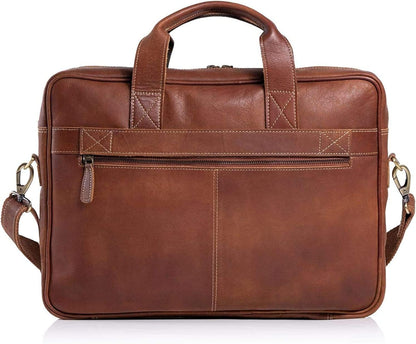 Leather briefcase 18 Inch Laptop Messenger Bags for Men and Women Best Office briefcase Satchel Bag (Tan)