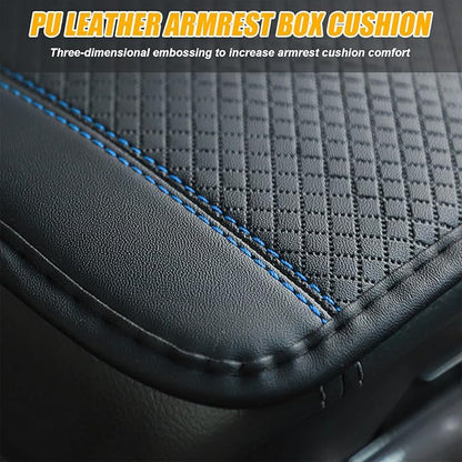 Car Armrest Seat Box Cover, Comfortable Leather Automotive Center Console Cushion Pad, Soft Waterproof Vehicle Arm Rest Protector Mat Accessories, Universal for RV, SUV, Truck (Black/Blue)
