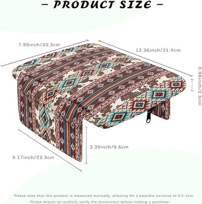 Wanyint Aztec Brown Cow Print Car Center Console Cushion Cover Comfortable Armrest Seat Box Lid with Organizer Pockets Anti-Scratch Arm Rest Covering Suitable for Most Cars SUVs Trucks