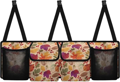 Hanging Car Trunk Organizer, Thanksgiving Maple Leaves Car Back Seat Storage Bag with 4 Pockets Waterproof Auto Interior Accessories for SUV MPV Sedan Truck Jeep