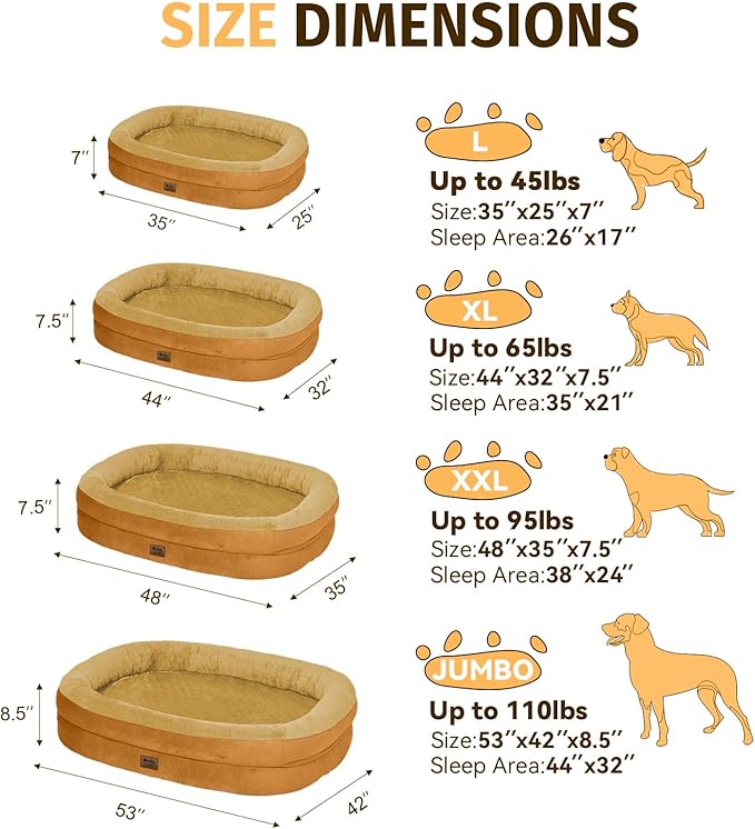 Orthopedic Waterproof Large Dog Bed: Memory Foam Washable Dog Bed with Bolsters - XXL Orthopedic Removable Cover for Medium Large Sized Pet - Non-Slip Bottom - Orange
