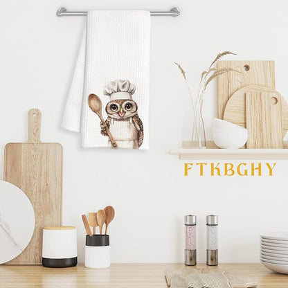 Funny Owl Chef Kitchen Towels, Owl Lover Gifts for Women Men, Gifts for Chef, Funny Wildlife Bird Decorative Dish Hand Tea Towels for Kitchen Bakery, 16x24 Inch