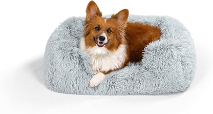 Best Friends by Sheri Shag Lounge Bed Calming Faux Fur Dog Bed, Frost, Medium, 30" x 20"