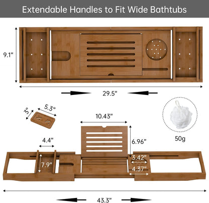 Bamboo Bathtub Tray for Luxury Bathroom, Expandable Premium Bath Tray with Soap Towel Book Holder, Luxury Spa Wooden Bath Table for Reading Laptop Over The Clawfoot Walnut
