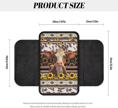 Aztec Tribal Cow Sunflower Pattern Car Center Console Cover Lightweight Automobile Armrest Covers Wear-Resistan Car Armrest Pad Car Decor Accessories