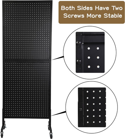 Eastern Tree Metal Pegboard Display Stand 2'x 5'with 30 Hooks, Pegboard Panels Display with Wheels, Peg Board Display Rack, Standing Pegboard Display- Black