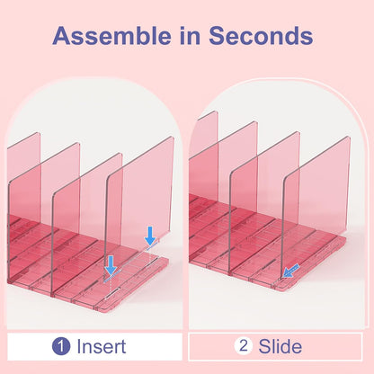 Purse Organizer for Closet: Shelf Dividers Adjustable Acrylic Bag Closet Organizers and Storage Pink 2 Bases 7 Shelves