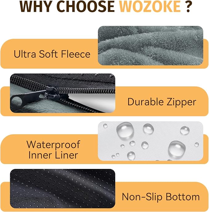 Orthopedic Waterproof Large Dog Bed: Memory Foam Washable Dog Bed with Bolsters - XL Removable Orthopedic Cover for Medium Large Sized Pet - Non-Slip Bottom - Grey