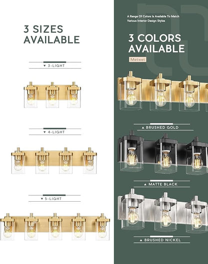 METWET Bathroom Light Fixtures, 4-Light Modern Wall Sconces