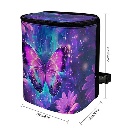 KEIAHUAN Purple Butterfly Foldable Hanging Car Trash Can for SUV Truck Van Automotive Vehicle Garbage Cans Large Capacity Garbage Bin for Travel Camping Office