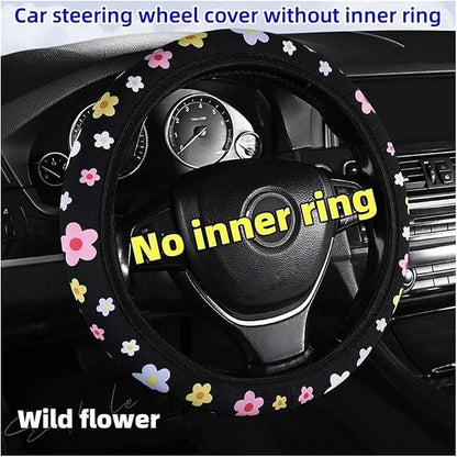 Cute Winter Plush Steering Wheel Cover - Non-Slip Warm Handlebars Decoration for Cars(Acyclic flower JIU)