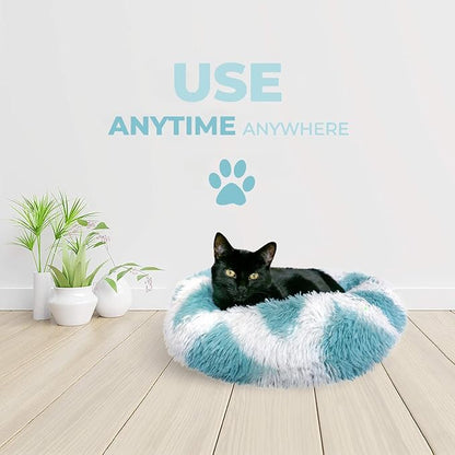 Whiskers & Friends Cat Bed, Cat Beds for Indoor Cats Washable, Orthopedic Soft Fluffy Round Calming Pet Bed for Small to Large Kitty Kittens & Dogs, Small Dog Beds & Furniture