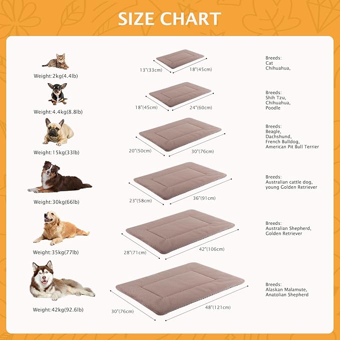 Vetasac Reversible Dog Bed Mat with Plush and Corn Velvet,Soft Warm Pet Cushion, Dual Purpose Washable Sleeping Mattress Bed for Small Medium Large Dog and Cat XB004 (18 * 13", Khaki)