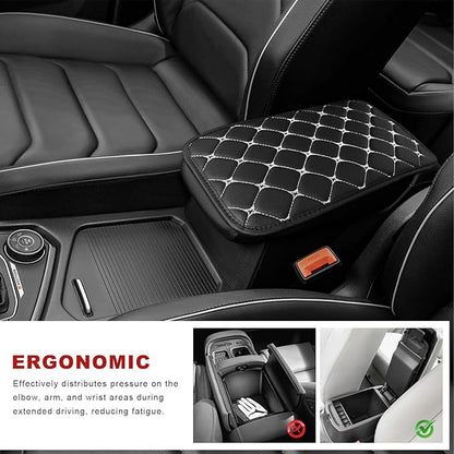Car Center Console Cushion Pad, Anti-Scratch PU Leather Auto Armrest Seat Box Protector, Waterproof Arm Rest Protection Cover Interior Decoration for SUV Sedan Truck (White)