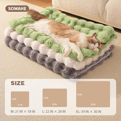 Cat Blanket for Indoor Cats Ultra Soft Plush Faux Fur Kitten Blankets Machine Washable Reversible Pet Throw Protector for Couch Furniture 21"X 18"Fruit Green