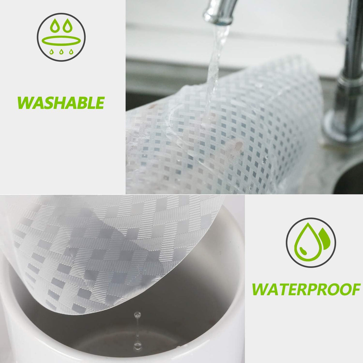 HooTown Refrigerator, Fridge Shelf Liners and Drawer Mats 11.8 Inch Wide x 393.7 Inch Long, Non Adhesive EVA Plastic Washable Waterproof Pads for Kitchen Cabinet, Pantry Closet, Cupboard, Clear