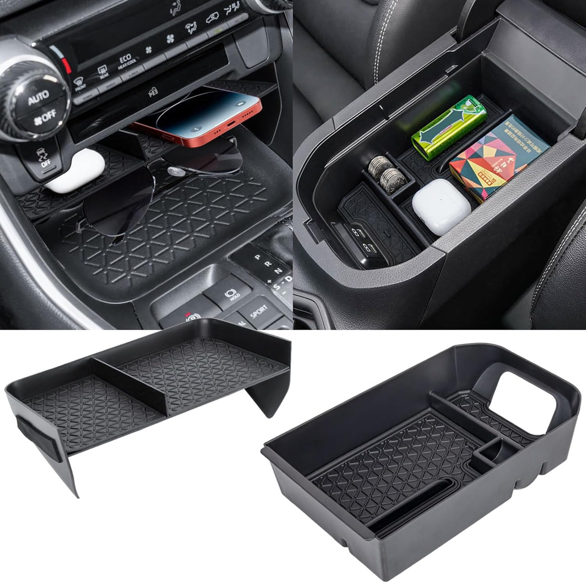 2PCS Center Console Organizer Tray and Armrest Storage Box Compatible with Toyota RAV4 2025 2024 2023 2022 2021 2020 2019 Insert Secondary Storage box Accessories