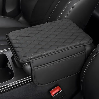 Car Center Console Cover with 2 Storage Pockets, Waterproof PU Leather Car Armrest Cover Cushion, Universal Car Armrest Seat Box Pad Car Interior Accessories for Most Vehicle (Black)