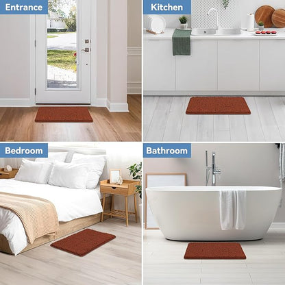 Bcoimo 24"×17" Absorbent Bath Mat, Non-Slip with Backing Chenille Bath Rug and Machine Washable Bathroom Mat Quick-Dry Design. Ideal for Bathroom and Tub Areas