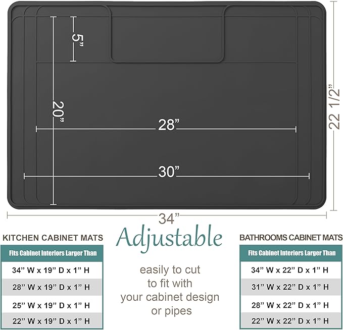 The Original Under Sink Mat - Silicone Waterproof mat, Trimmable, Easy to Clean, Kitchen cabinet liner, Under sink protector mats, Disinfection Surface - 34" x 22" or smaller