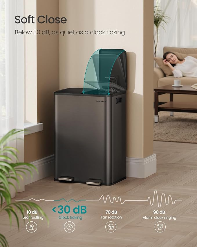 SONGMICS Trash Can, 2 x 8 Gallon Dual-Compartment Garbage Can