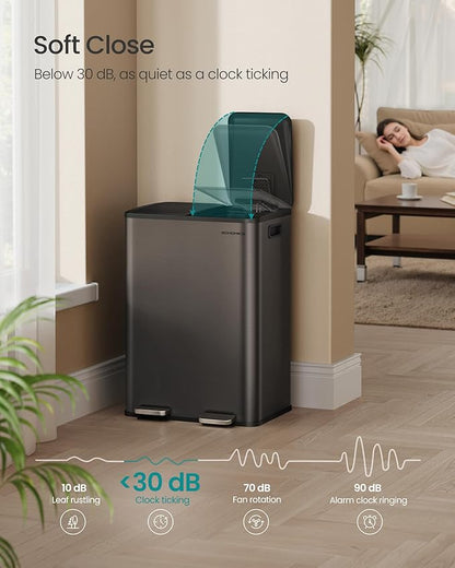 SONGMICS Trash Can, 2 x 8 Gallon Dual-Compartment Garbage Can