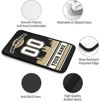 Custom New Orleans Car Armrest Covers Personalized Football Style with Name Number Customized Auto Center Console Pad Car Handrail Box Cushion for Most Vehicle Decor Accessories, Fans Gift
