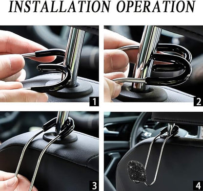 SAVORI Car Headrest Hooks Bling Car Accessories Rhinestones Universal Auto Back Seat Headrest Metal Hanger Organizer Vehicle Holder for Bag Purse Clothes Grocery 2PCS (Black)