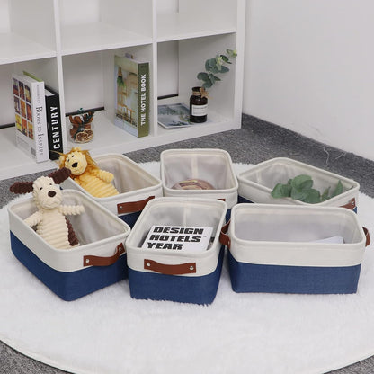 HNZIGE Small Baskets for Storage(6 Pack) Fabric Storage Baskets for Shelves, Foldable Storage Basket for Organizing Closets, Laundry, Nursery, Baskets for Gifts Empty (White&Blue, 11.8" x 7.8" x 5.1")