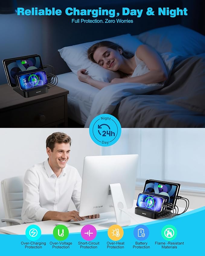 MSTJRY Charging Station for Multiple Devices : 5 Port Multi USB-A Charger