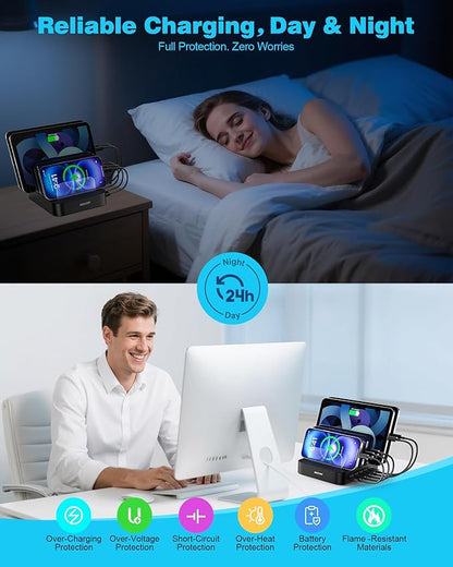 MSTJRY Charging Station for Multiple Devices : 5 Port Multi USB-A Charger