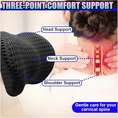 Ergonomic Memory Foam Car Neck Pillow with Adjustable Strap & Machine-Washable Cover - Long-Lasting Support for Long Drives & Office Use(Black)