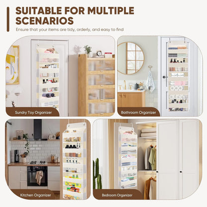 QINGUANG Over The Door Organizer,Hanging Organization and Storage, Behind Door Organizer with Side Pockets, 44 lbs Capacity,Anti Tilt, for Nursery, Bathroom, Bedroom,Dorm 5-Shelf Beige