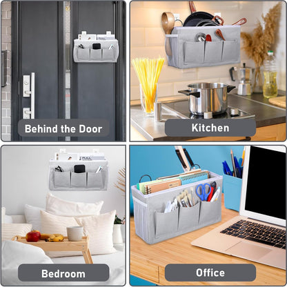 2pcs 3-Pockets Large Wall Hanging Organizer Bag, Linen Fabric Door Hanging Storage Baskets with Pockets, Waterproof Bin for Kitchen, Bedroom, Office, RV Camper
