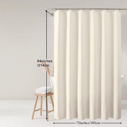 OWENIE Cream Shower Curtain 84 Inches Extra Long, Waffle Weave Heavy Fabric Shower Curtain for Bathroom, Waterproof Soft Hotel Spa Luxury Elegant Bath Curtains, Machine Washable, Cream, 72x84 Inch