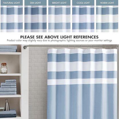 Madison Park Shower Curtain Waffle Weave Striped Pieced Design Fabric Shower Curtain Extra Long Premium Spa Quality Modern Shower Curtains for Bathroom Tall 72"x84" Blue