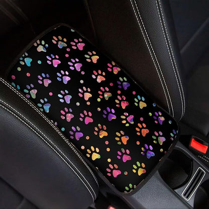 Colorful Dog Paws Arm Rest Car Car Center Console Cover Auto Console Armrest Cover Easy to Install Universal Cars Interior Accessories Cars Arm Rest Cover 12.3 x 7.5 Inch