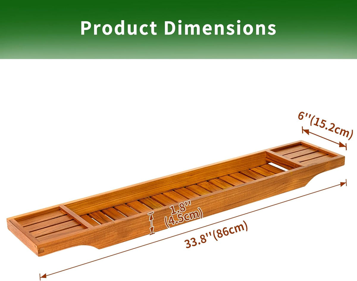 VaeFae Teak Bathtub Tray, Wooden Bath Caddy for Bathtub, Bath Tub Wood Table for Tub
