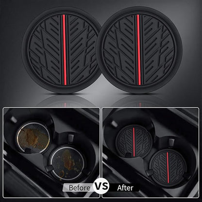 CAR PASS Leather Rubber Steering Wheel Cover Combo Set Universal Fit for Truck SUV Car Ram F150 Tundra 4Runner Tacoma Mobile Phone Holder Anti-slip Heavy Duty Tire Tread Large-size 15.5"-16" Black Red